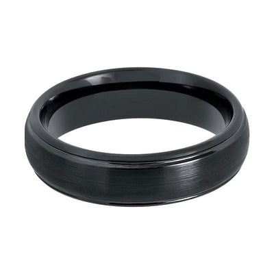 Black Tungsten Ring With Brushed Center High Polished Stepped Edges - 6mm & 8mm