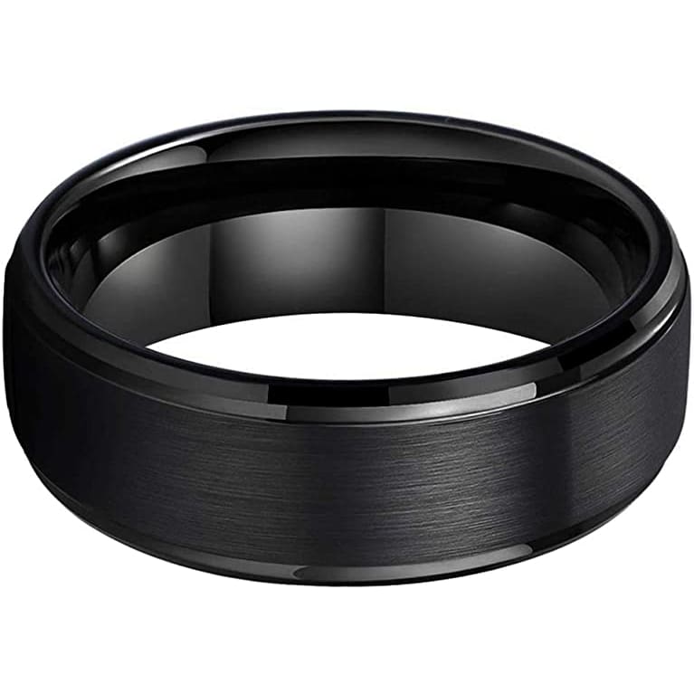 Black Tungsten Rings for Men Wedding Bands Beveled Edges Matte Finish - 8mm