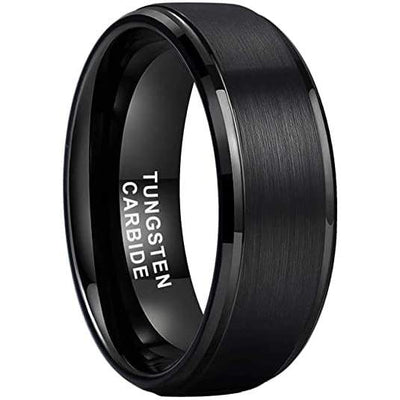 Black Tungsten Rings for Men Wedding Bands Beveled Edges Matte Finish - 8mm