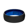 Black Tungsten Wedding Band With Deep Blue Inside and Brushed Finish - 6mm & 8mm