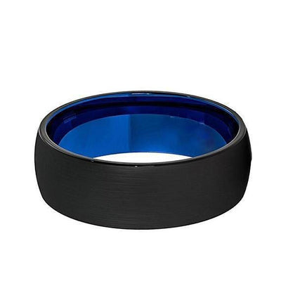 Black Tungsten Wedding Band With Deep Blue Inside and Brushed Finish - 6mm & 8mm