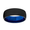 Black Tungsten Wedding Band With Deep Blue Inside and Brushed Finish - 6mm & 8mm