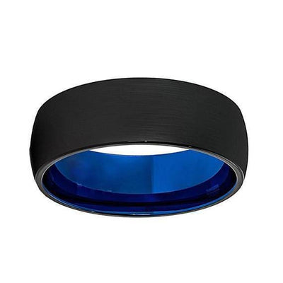 Black Tungsten Wedding Band With Deep Blue Inside and Brushed Finish - 6mm & 8mm