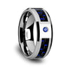 Blue Diamond Tungsten Band Black and Carbon Fiber Beveled Edges - 8mm