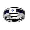 Blue Diamond Tungsten Band Black and Carbon Fiber Beveled Edges - 8mm