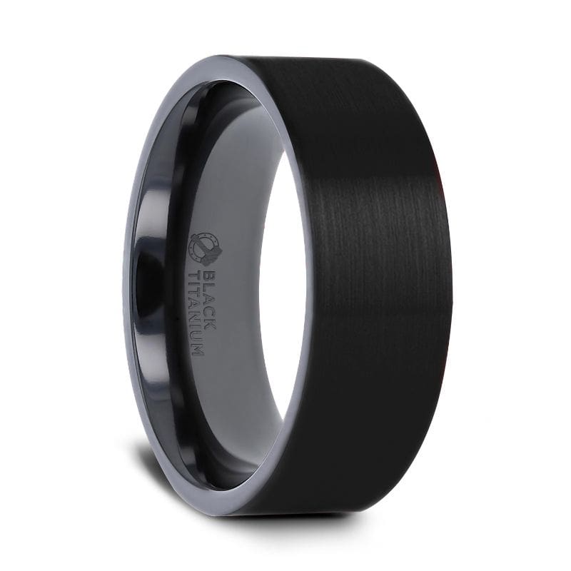 BOISE Brushed Finish Flat Black Titanium Men’s Wedding Band - 6mm & 8mm