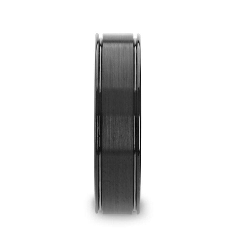 BOND Black Ceramic Ring With Dual Offset Grooves And Polished Edges 6mm - 8mm