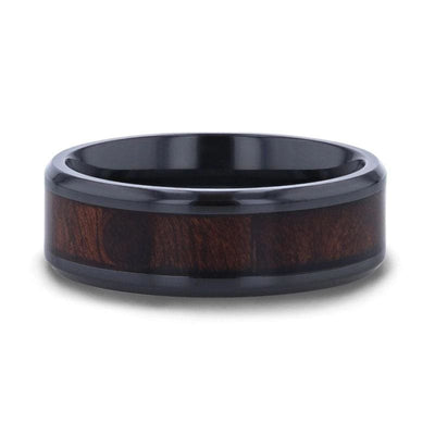 BRIGHTON Redwood Inlaid Titanium Men’s Wedding Band With Beveled Edges 8mm