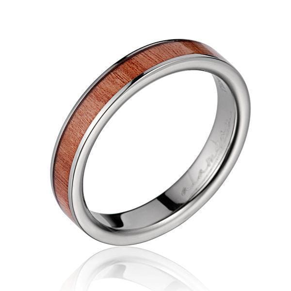 Britany Pink Wood Titanium Wedding Band Genuine Inlay - 4mm