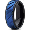 Bronx Blue Grooved Raised Center Black Tungsten Carbide Wedding Band - 8mm