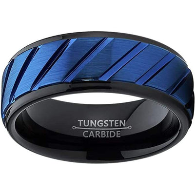 Bronx Blue Grooved Raised Center Black Tungsten Carbide Wedding Band - 8mm