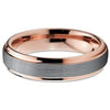 Brushed and Polished Tungsten Wedding Band 18K Rose Gold Stepped Edges 4mm-10mm