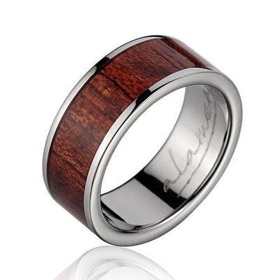 Caden Titanium Wedding Band Genuine Inlay Hawaiian Koa Wood Ring - 8mm