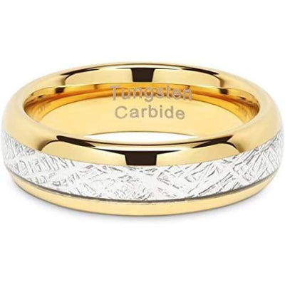 Cadillac Yellow Gold Plated Tungsten Carbide Wedding Ring Meteorite Inlay - 6mm