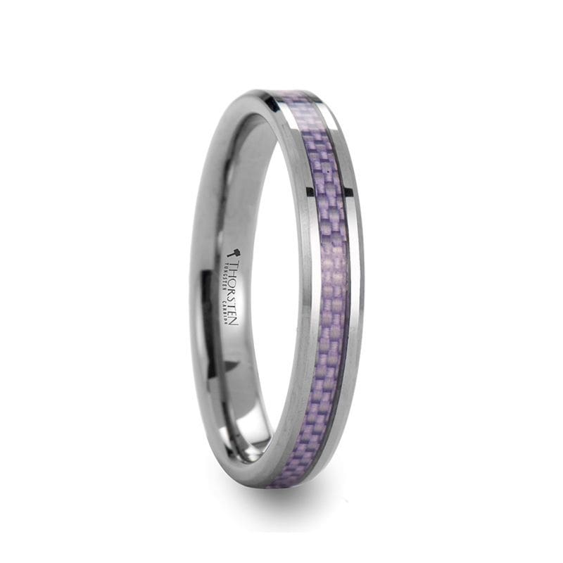 CALAH Beveled Purple Carbon Fiber Inlaid Tungsten Wedding Band 4mm - 6mm