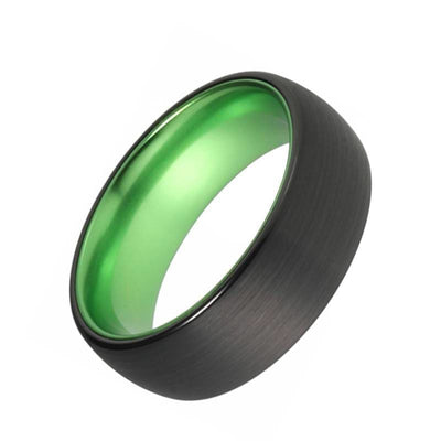 Caleb Domed Black Brushed Tungsten Acid Green Wedding Band 4mm - 10 mm