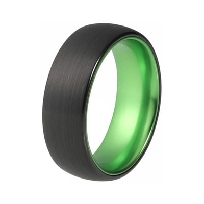 Caleb Domed Black Brushed Tungsten Acid Green Wedding Band 4mm - 10 mm