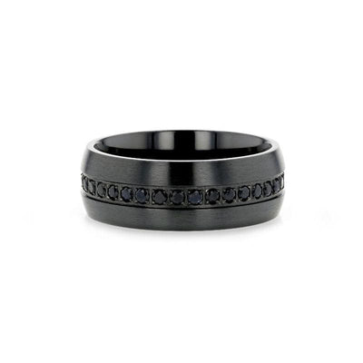 CALIX Men’s Domed Black Titanium Ring with Multiple Sapphires 8mm