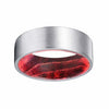 CAMEO Flat Silver Brushed Tungsten Ring with Black Red Box Elder Wood Sleeve 8mm