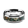 Camo Tungsten Wedding Ring Coprolite Fossil Inlay Beveled Polished Finish - 8mm