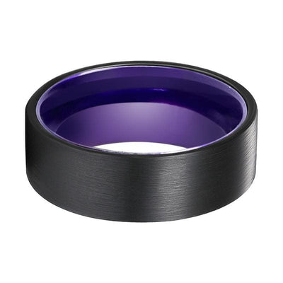 Canyon Dark Purple Plated Flat Black Brushed Tungsten Carbide Ring - 6mm & 8mm