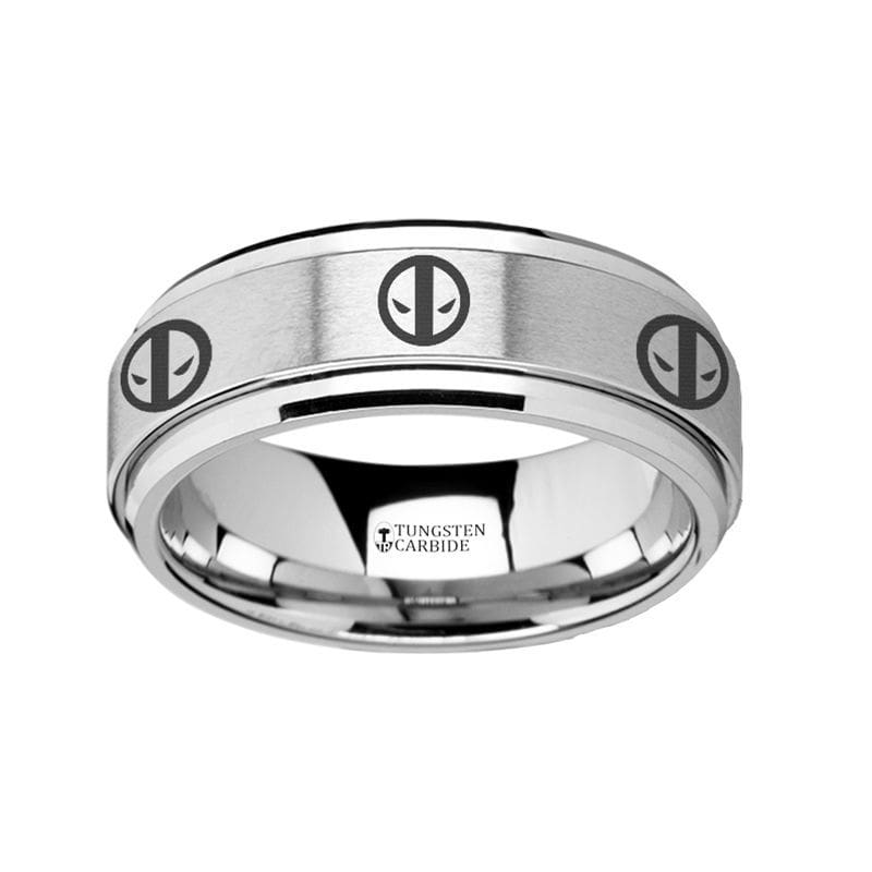 CARTER Engraved Deadpool Mercenary Symbol Tungsten Spinner Ring - 8mm