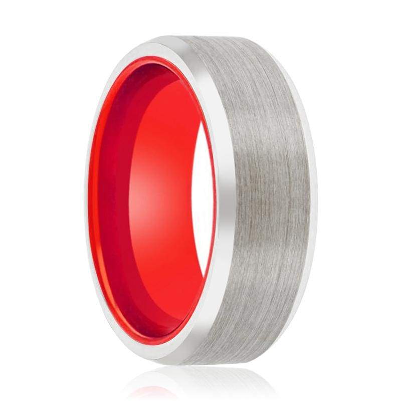 Casper Beveled Brushed Tungsten Carbide Ring For Men Red Inside - 8mm