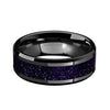 Ceramic Black Wedding Ring Purple Goldstone Inlay Beveled Polished Finish - 8mm