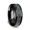 Ceramic Wedding Ring Blue Dinosaur Bone Inlay Beveled Polished Finish - 8mm