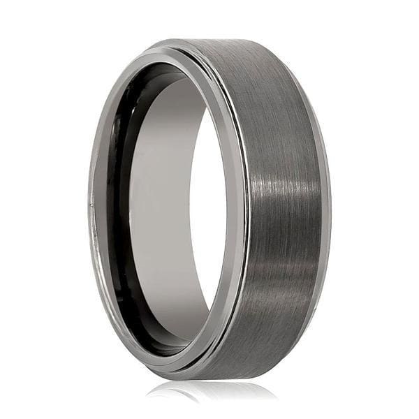 Classic Tungsten Wedding Band For Men Stepped Edges Brushed Center 8mm