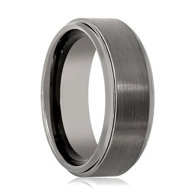 Classic Tungsten Wedding Band For Men Stepped Edges Brushed Center 8mm