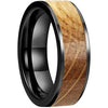 Clovis Flat Black Tungsten Carbide Ring Whiskey Barrel Oak Wood Inlay - 8mm