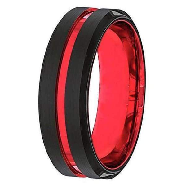 Colton Men’s Black And Red Grooved Tungsten Wedding Band 6mm & 8mm