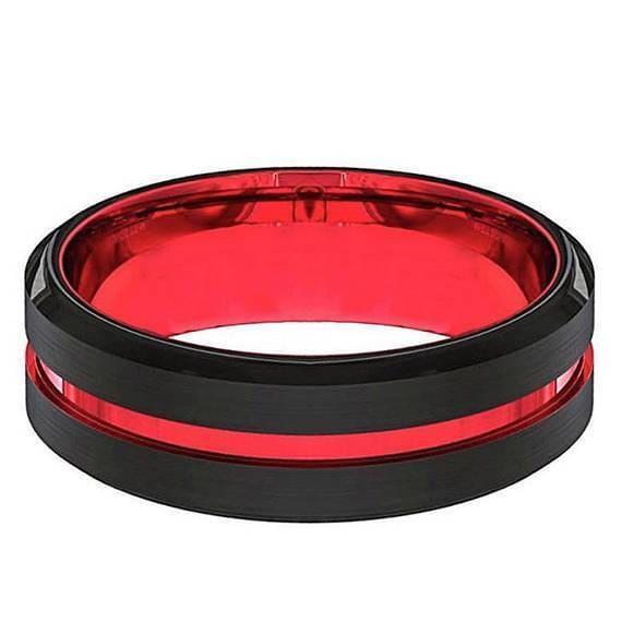 Colton Men’s Black And Red Grooved Tungsten Wedding Band 6mm & 8mm