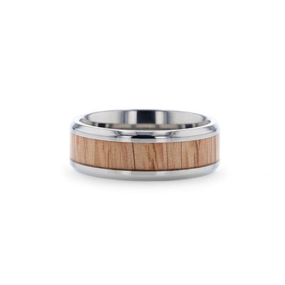 COLUMBUS Red Oak Wood ITitanium Wedding Band With Beveled Edges - 8mm