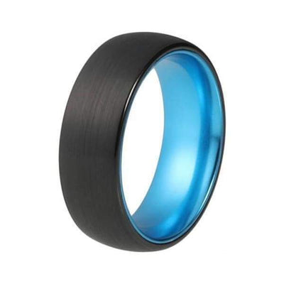 CONROE Men’s Domed Black Tungsten Carbide Ring with Aqua Blue Inside - 8mm