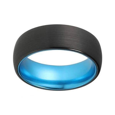 CONROE Men’s Domed Black Tungsten Carbide Ring with Aqua Blue Inside - 8mm