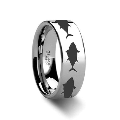 Covington Fish Jumping Sea Pattern Engraved Flat Tungsten Ring 4mm - 12mm