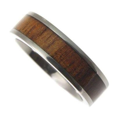 Damarion Titanium Band Genuine Hawaiian Koa Wood Inlay Opal Comfort Fit Ring - 6mm