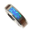 Damarion Titanium Band Genuine Hawaiian Koa Wood Inlay Opal Comfort Fit Ring - 6mm