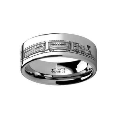 DARAW Long Train Railroad Trolly Landscape Engraved Tungsten Ring 4mm - 12mm