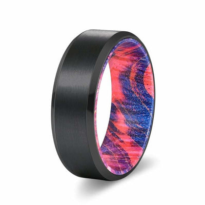 DARIO Box Elder Wood Sleeve Men’s Beveled Tungsten Carbide Ring 8mm