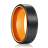 DELTA Beveled Black Brushed Tungsten Carbide Ring Orange Inside 6mm & 8mm