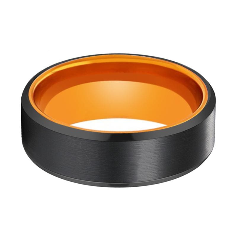 DELTA Beveled Black Brushed Tungsten Carbide Ring Orange Inside 6mm & 8mm