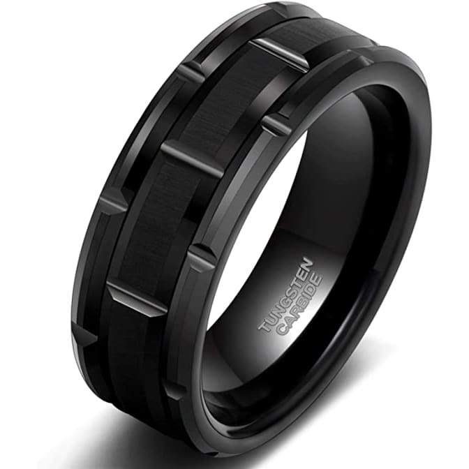 DENVER Mens Tungsten Black Brick Pattern Brushed Finish Engagement Ring 8mm