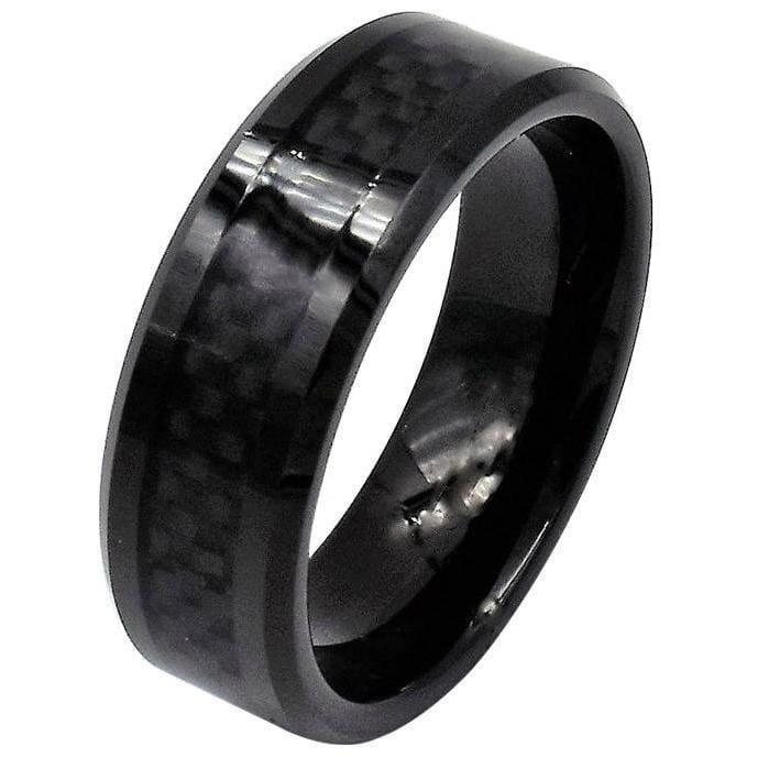 Devon Black Tungsten Wedding Band With Stunning Carbon Fiber Inlay 8mm