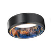 DIOR Men’s Black Tungsten Carbide Ring with Blue & Yellow Box Elder Wood Sleeve