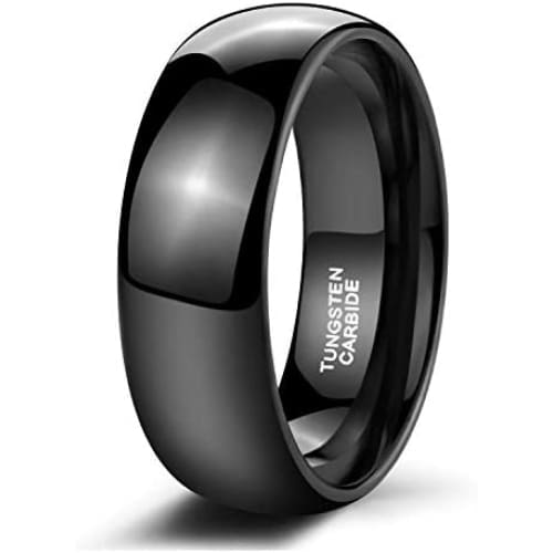 Domed Classic Black Tungsten Wedding Band with High Polish Finish 4mm - 8mm