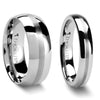 Domed Tungsten Carbide Wedding Band Set With Brushed Stripe Center - 4mm - 12mm