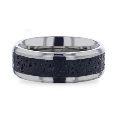 DURANGO Beveled Black And Gray Lava Inlaid Titanium Men’s Wedding Band 8mm